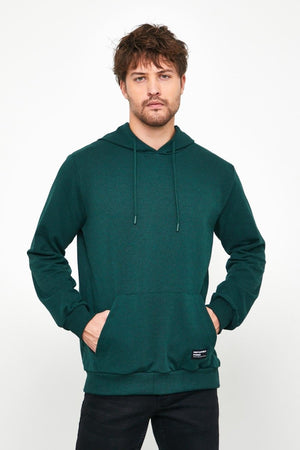 Koyu Yeşil Erkek Kapüşonlu Kanguru Cepli Sweatshirt - MMETALIC