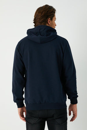 Lacivert Erkek Kapüşonlu Kanguru Cepli Sweatshirt - MMETALIC