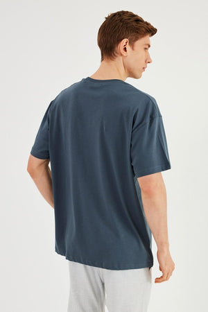 Leo Erkek Oversize Tshirt %100 Pamuk Bisiklet Yaka Baskı Detaylı Basic Tişört - MMETALIC