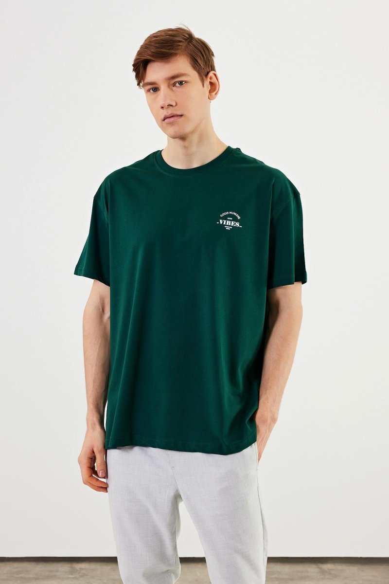 Leo Erkek Oversize Tshirt %100 Pamuk Bisiklet Yaka Baskı Detaylı Basic Tişört MTLCE77 - MMETALIC