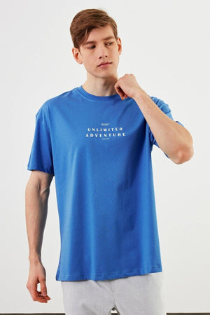 Leo Erkek Oversize Tshirt %100 Pamuk Bisiklet Yaka Baskı Detaylı Basic Tişört MTLCE82 - MMETALIC