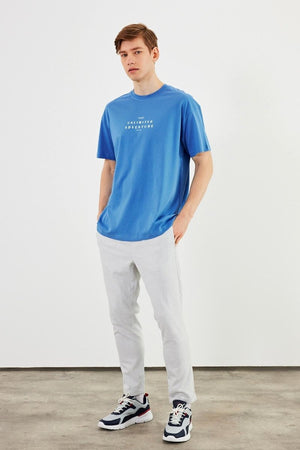 Leo Erkek Oversize Tshirt %100 Pamuk Bisiklet Yaka Baskı Detaylı Basic Tişört MTLCE82 - MMETALIC