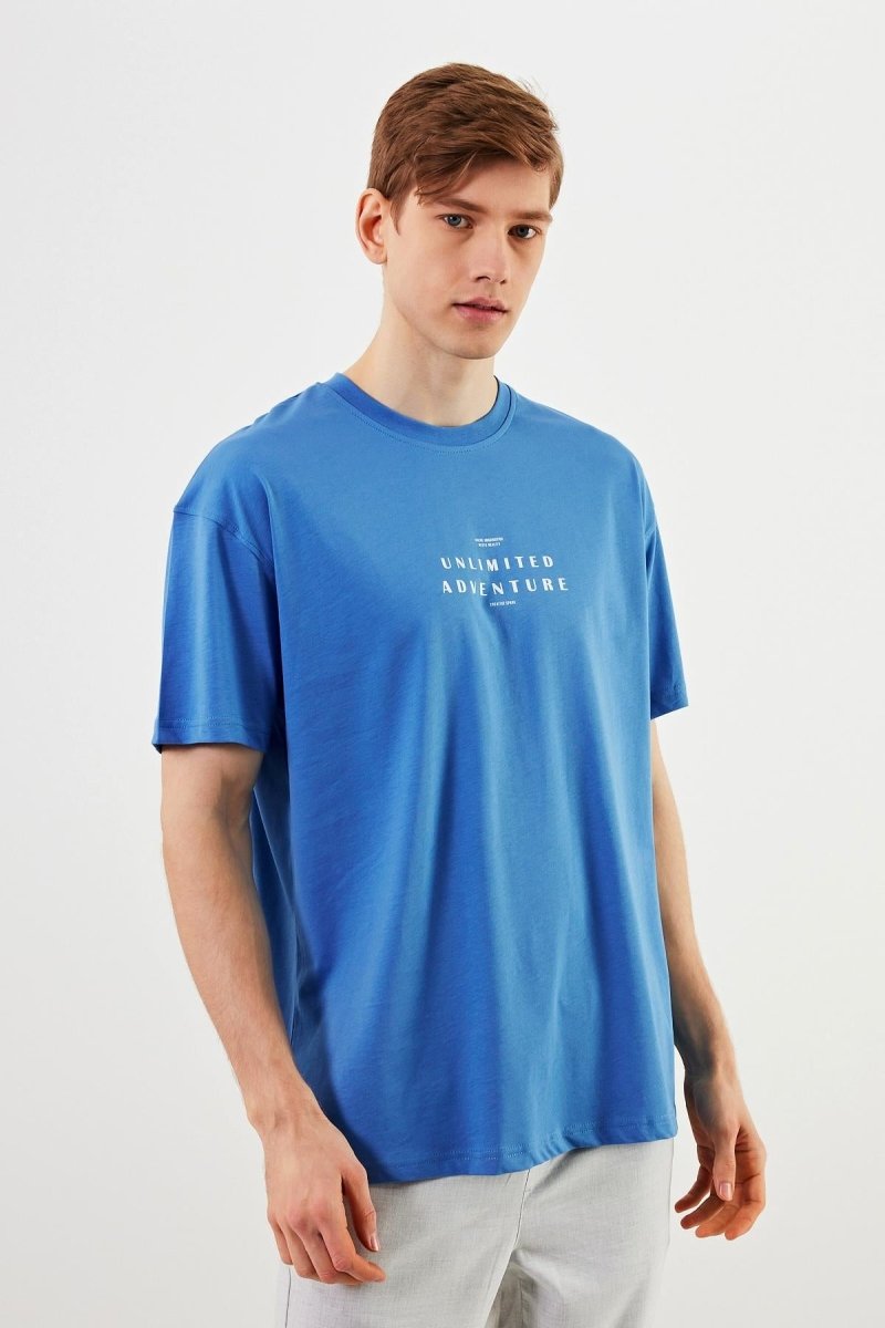 Leo Erkek Oversize Tshirt %100 Pamuk Bisiklet Yaka Baskı Detaylı Basic Tişört MTLCE82 - MMETALIC