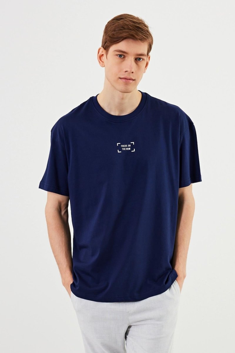 Leo Erkek Oversize Tshirt %100 Pamuk Bisiklet Yaka Baskı Detaylı Basic Tişört MTLCE85 - MMETALIC