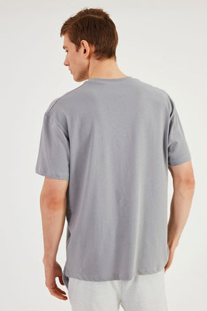 Leo Erkek Oversize Tshirt %100 Pamuk Bisiklet Yaka Baskı Detaylı Basic Tişört MTLCE87 - MMETALIC