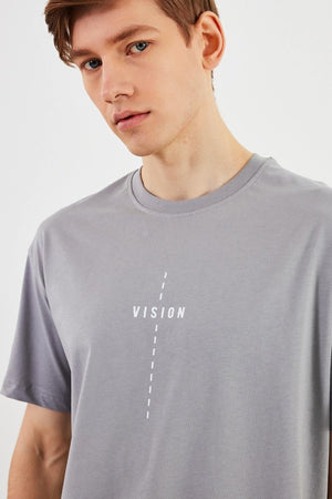 Leo Erkek Oversize Tshirt %100 Pamuk Bisiklet Yaka Baskı Detaylı Basic Tişört MTLCE87 - MMETALIC