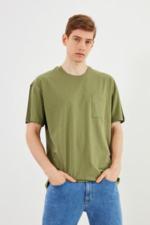 Leo Erkek Oversize Tshirt %100 Pamuk Cep Detaylı Bisiklet Yaka Basic Tişört MTLCE75 - MMETALIC