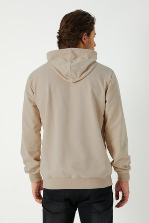 Metalic Bej Erkek Kapüşonlu Kanguru Cepli Sweatshirt - MMETALIC