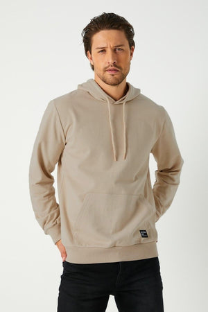 Metalic Bej Erkek Kapüşonlu Kanguru Cepli Sweatshirt - MMETALIC