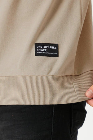 mmetalic Erkek Basic Bisiklet Yaka Bej Sweatshirt - MMETALIC