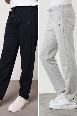 Siyah - Antrasit Erkek Fermuar Cep Nakış Detaylı Düz Paça Rahat Kesim 2'li Eşofman Altı Paketi - MMETALIC