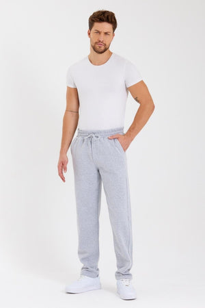 Siyah Arka Cepli Etiket Detaylı Düz Paça Erkek İçi Pamuklu Eşofman Altı - MMETALIC