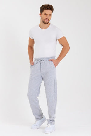 Siyah Arka Cepli Etiket Detaylı Düz Paça Erkek İçi Pamuklu Eşofman Altı - MMETALIC