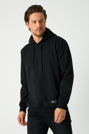 Siyah Erkek Kapüşonlu Kanguru Cepli Sweatshirt - MMETALIC