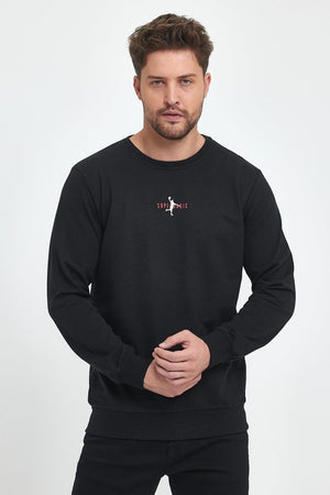 Siyah Erkek Supermagic Göğüs Baskılı Basic Sweatshirt - MMETALIC