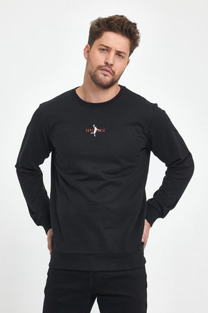 Siyah Erkek Supermagic Göğüs Baskılı Basic Sweatshirt - MMETALIC