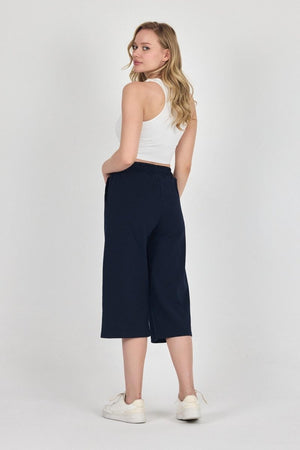 Yüksek Bel Cepli Rahat Kesim Mevsimlik Kadın Diz Altı 3'lü Bermuda Siyah - Lacivert - Antrasit Kapri Şort - MMETALIC