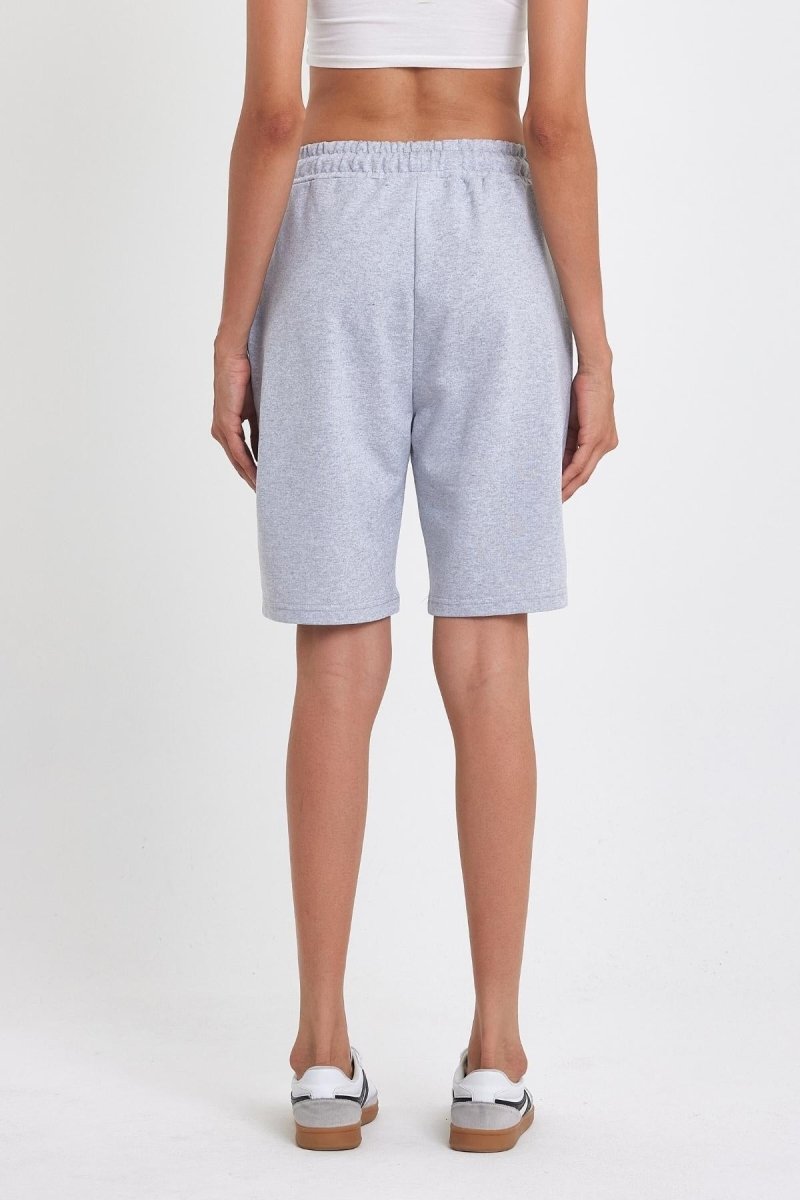 2'li Kadın Rahat Kesim Beli Lastikli Mevsimlik Yumuşak Kumaş Cepli Siyah - Gri Uzun Bermuda Şort - MMETALIC