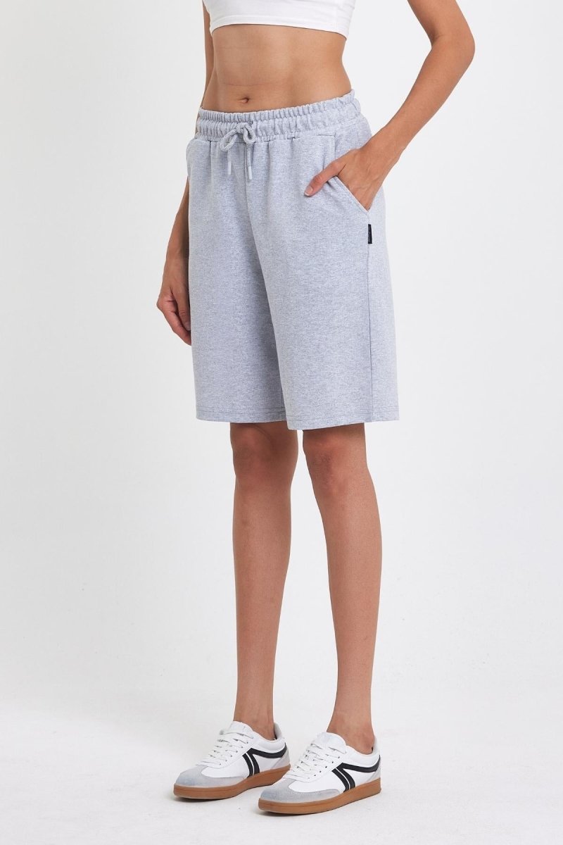 2'li Kadın Rahat Kesim Beli Lastikli Mevsimlik Yumuşak Kumaş Cepli Siyah - Gri Uzun Bermuda Şort - MMETALIC