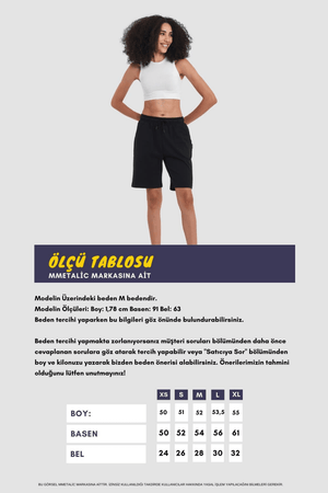 2'li Kadın Rahat Kesim Beli Lastikli Mevsimlik Yumuşak Kumaş Cepli Siyah - Gri Uzun Bermuda Şort - MMETALIC