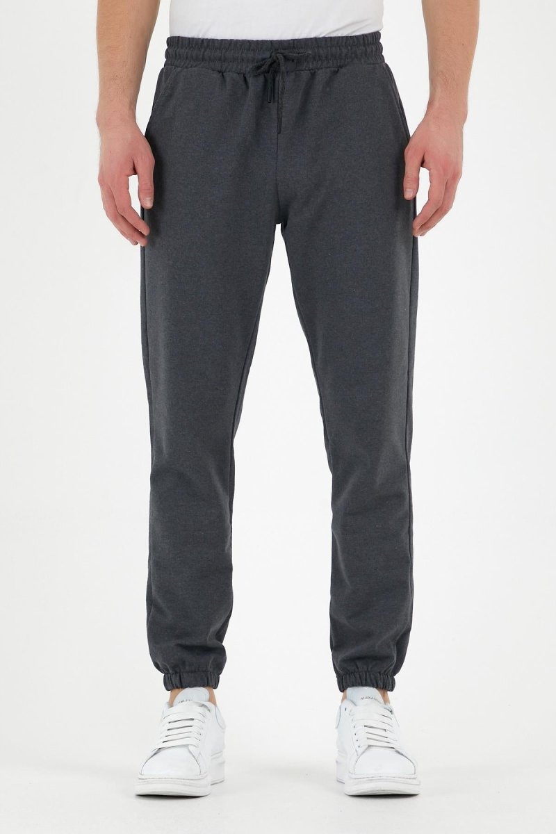 Antrasit Erkek Eşofman Altı Etiketli Arka ve Yan Cepli Regular Fit Lastik Paça - MMETALIC