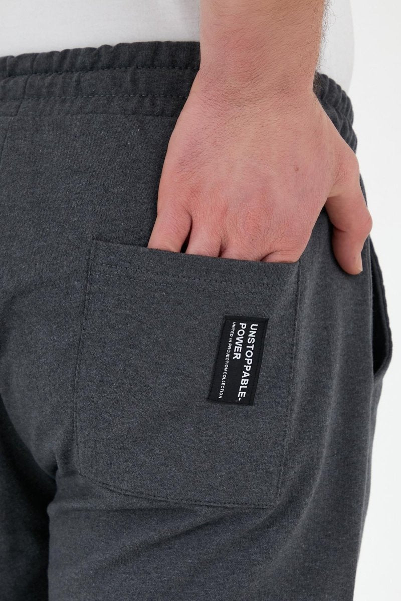 Antrasit Erkek Eşofman Altı Etiketli Arka ve Yan Cepli Regular Fit Lastik Paça - MMETALIC