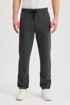 Antrasit Erkek Fermuarlı Cepli Nakış Detaylı Düz Paça Rahat Kesim Günlük Eşofman Altı - MMETALIC