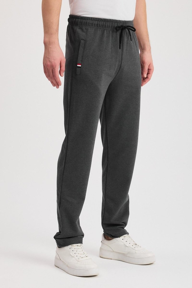 Antrasit Erkek Fermuarlı Cepli Nakış Detaylı Düz Paça Rahat Kesim Günlük Eşofman Altı - MMETALIC