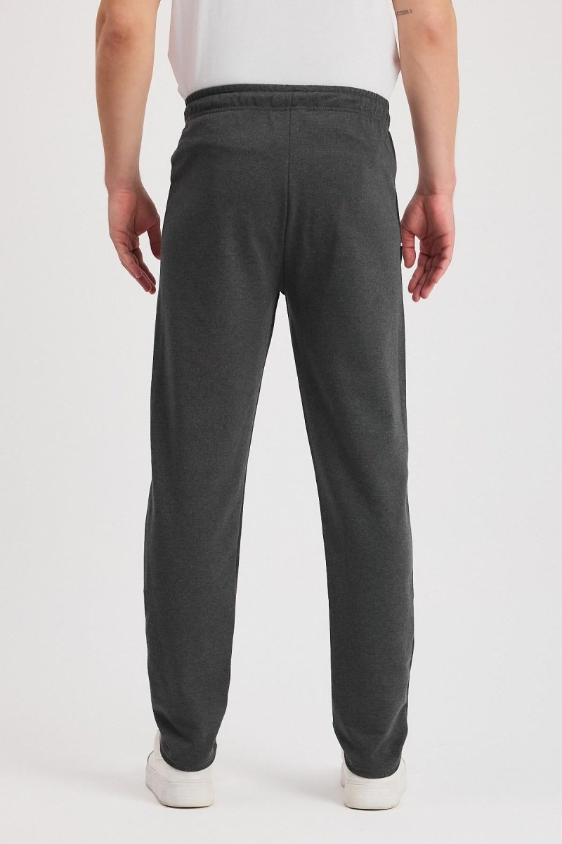 Antrasit Erkek Fermuarlı Cepli Nakış Detaylı Düz Paça Rahat Kesim Günlük Eşofman Altı - MMETALIC