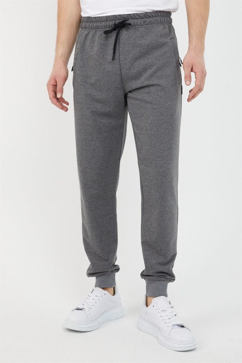 Antrasit Erkek Paça Ribanalı Cep Fermuar Detaylı Eşofman Altı MTLCE08 - MMETALIC