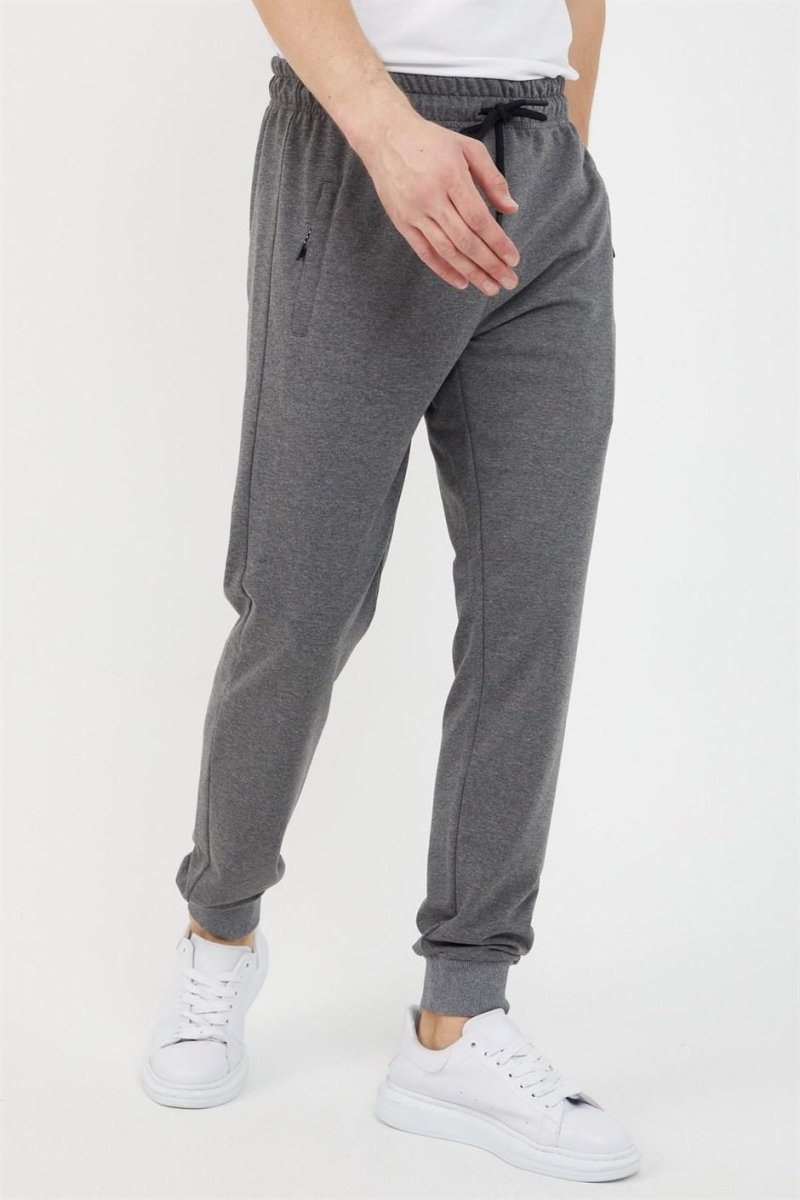 Antrasit Erkek Paça Ribanalı Cep Fermuar Detaylı Eşofman Altı MTLCE08 - MMETALIC