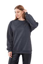 Antrasit Kadın Pamuklu Oversize Basic Bisiklet Yaka Sweatshirt - MMETALIC