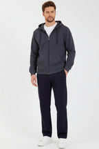 Antrasit Kapüşonlu Regular Fit Hırka Düz Paça Erkek Eşofman Takımı 3861 - MMETALIC
