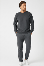 Antrasit Relaxed Fit Bisiklet Yaka Sweatshirt Düz Paça Erkek Eşofman Takımı - MMETALIC