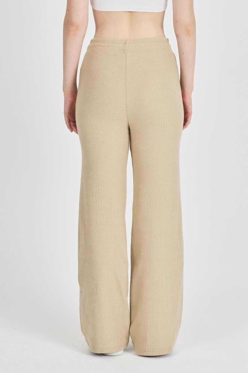 Bej Fitilli Geniş Paça Kaşkorse Yüksek Bel Cepli Kadın Eşofman Altı - MMETALIC