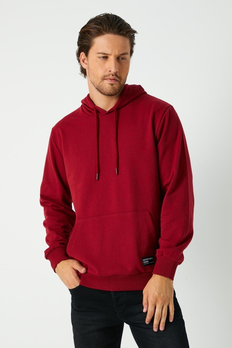 Bordo Erkek Kapüşonlu Kanguru Cepli Sweatshirt - MMETALIC
