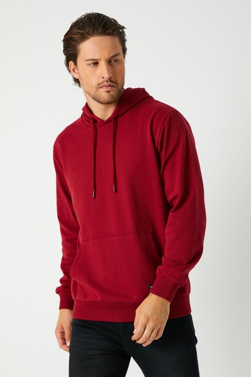 Bordo Erkek Kapüşonlu Kanguru Cepli Sweatshirt - MMETALIC