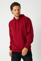 Bordo Erkek Kapüşonlu Kanguru Cepli Sweatshirt - MMETALIC