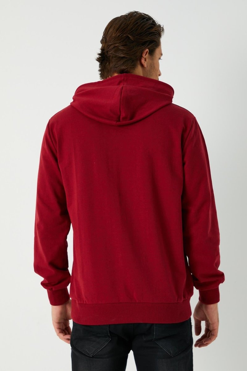 Bordo Erkek Kapüşonlu Kanguru Cepli Sweatshirt - MMETALIC