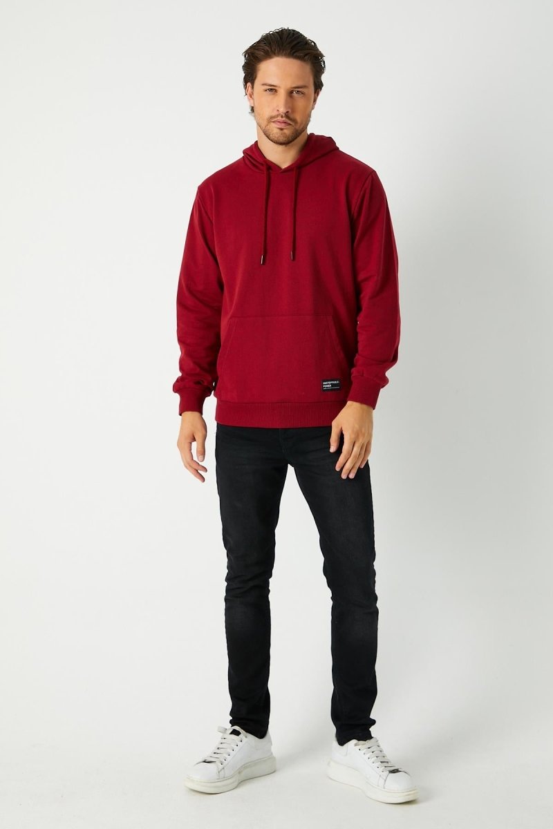 Bordo Erkek Kapüşonlu Kanguru Cepli Sweatshirt - MMETALIC