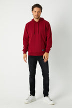 Bordo Erkek Kapüşonlu Kanguru Cepli Sweatshirt - MMETALIC