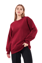 Bordo Kadın Pamuklu Oversize Basic Bisiklet Yaka Sweatshirt - MMETALIC