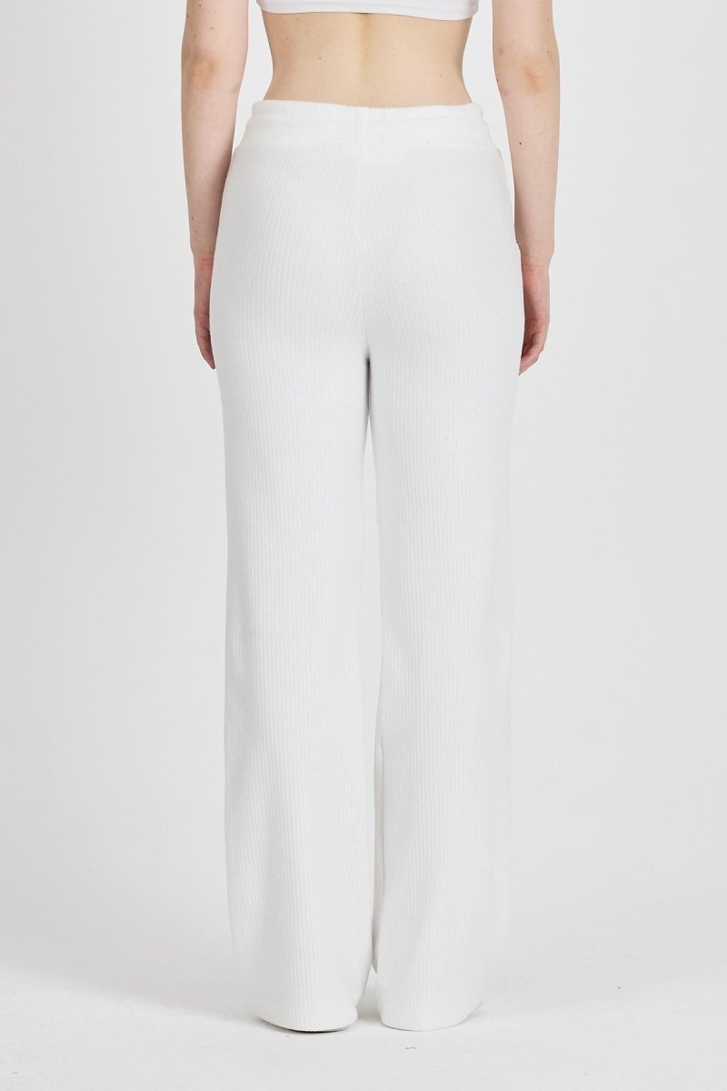 Ekru Fitilli Geniş Paça Kaşkorse Yüksek Bel Cepli Kadın Eşofman Altı - MMETALIC