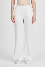 Ekru Fitilli Geniş Paça Kaşkorse Yüksek Bel Cepli Kadın Eşofman Altı - MMETALIC