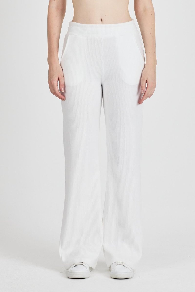 Ekru Fitilli Geniş Paça Kaşkorse Yüksek Bel Cepli Kadın Eşofman Altı - MMETALIC