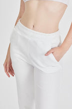 Ekru Fitilli Geniş Paça Kaşkorse Yüksek Bel Cepli Kadın Eşofman Altı - MMETALIC