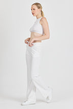 Ekru Fitilli Geniş Paça Kaşkorse Yüksek Bel Cepli Kadın Eşofman Altı - MMETALIC