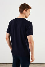 Erkek 3'lü Bisiklet Yaka T-shirt %100 Pamuk Nakış Detaylı Basic Siyah - Lacivert - Antrasit Tişört - MMETALIC