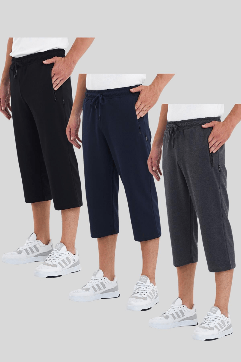 Erkek 3'Lü Cepleri Fermuarlı Bermuda Diz Altı Kapri Beli Ayarlanabilir Şort - MMETALIC