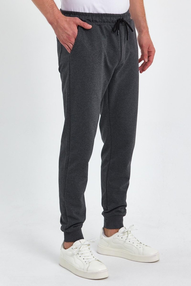 Erkek Antrasit Arka Cep Etiket Detaylı Paça Lastikli Regular Fit Eşofman Altı - MMETALIC